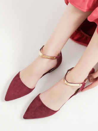 Kvinner Flate Sko Burgundy Spiss Tå Lukket-rygg Metalldetaljer Ankel Stropp Ballerina Flats