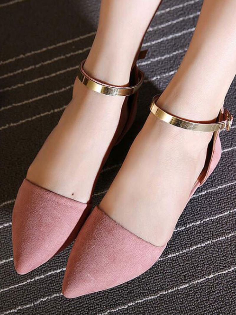 Kvinner Flate Sko Burgundy Spiss Tå Lukket-rygg Metalldetaljer Ankel Stropp Ballerina Flats - Rosa