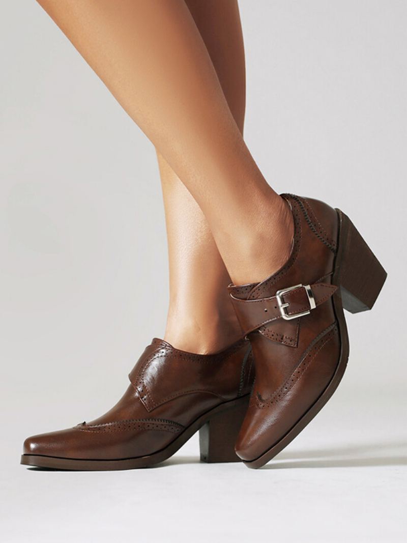 Kvinner Square Toe Chunky Heel Pu Lær Oxfords