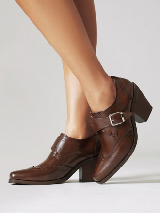 Kvinner Square Toe Chunky Heel Pu Lær Oxfords