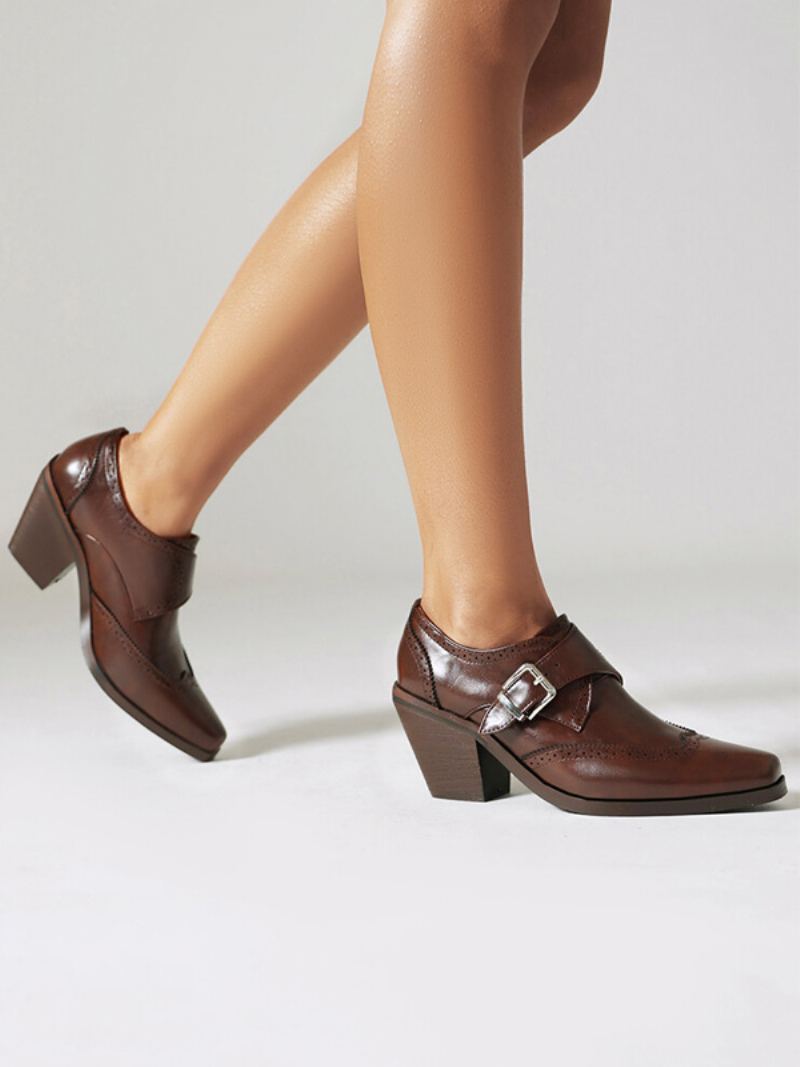 Kvinner Square Toe Chunky Heel Pu Lær Oxfords - Kaffe Brun