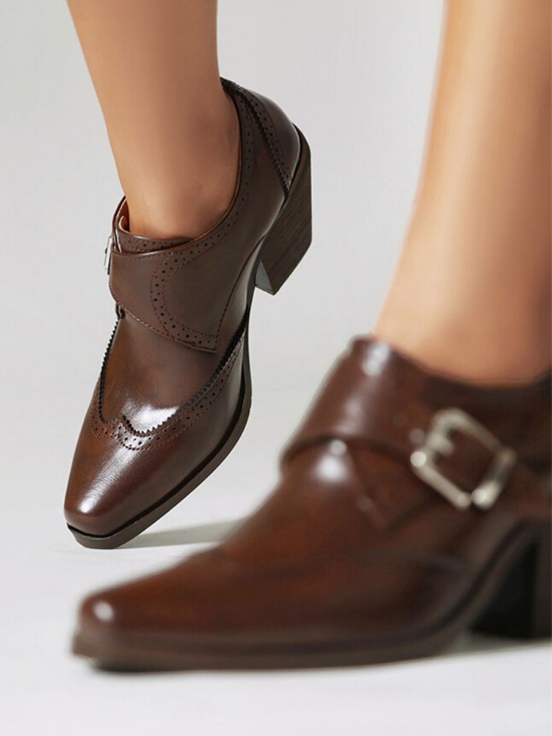 Kvinner Square Toe Chunky Heel Pu Lær Oxfords - Kaffe Brun