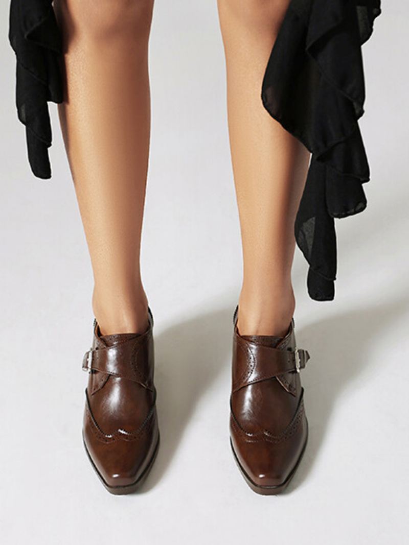 Kvinner Square Toe Chunky Heel Pu Lær Oxfords - Kaffe Brun