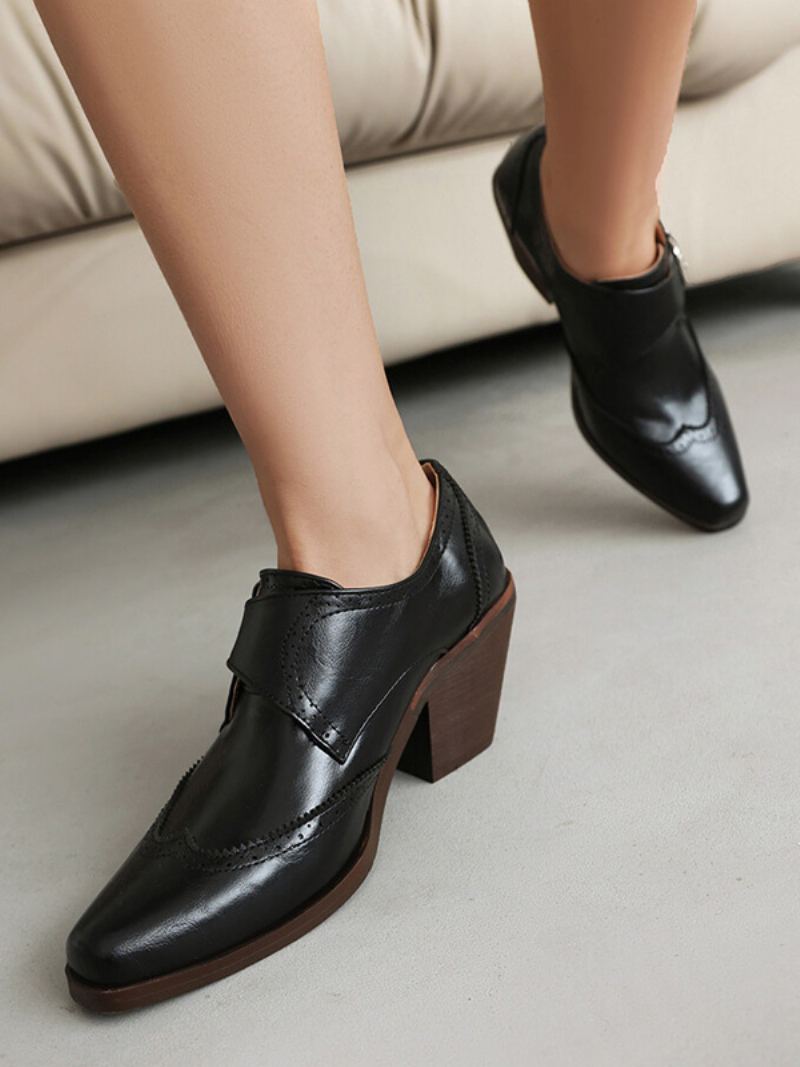 Kvinner Square Toe Chunky Heel Pu Lær Oxfords - Sort