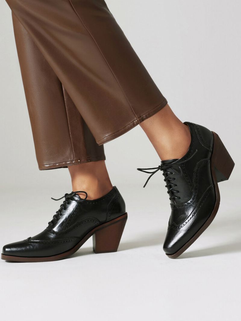 Kvinner Square Toe Chunky Heel Pu Lær Oxfords