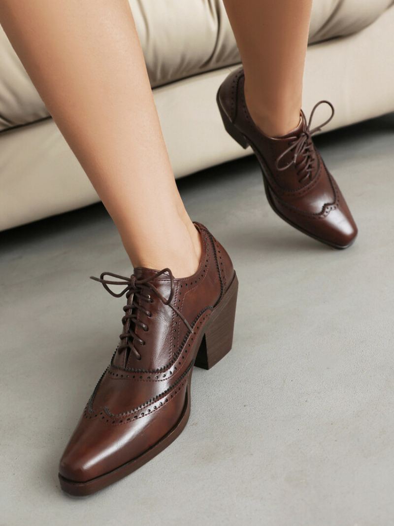 Kvinner Square Toe Chunky Heel Pu Lær Oxfords - Kaffe Brun