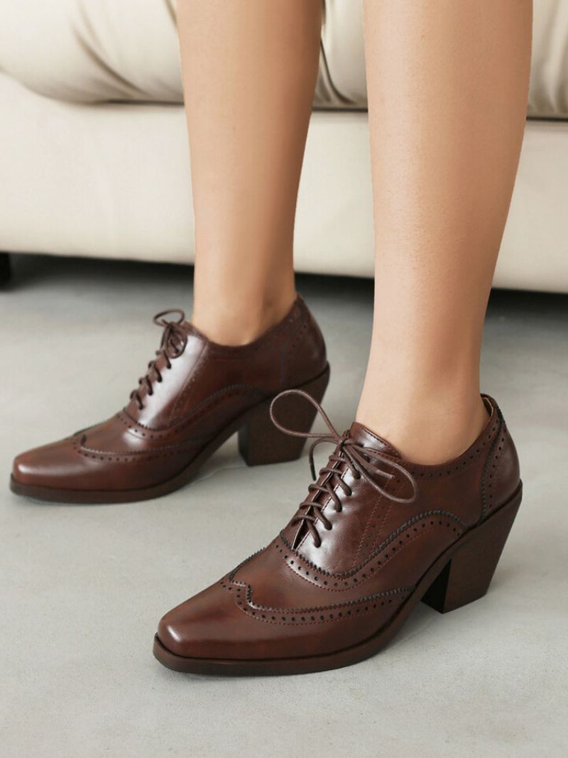 Kvinner Square Toe Chunky Heel Pu Lær Oxfords - Kaffe Brun