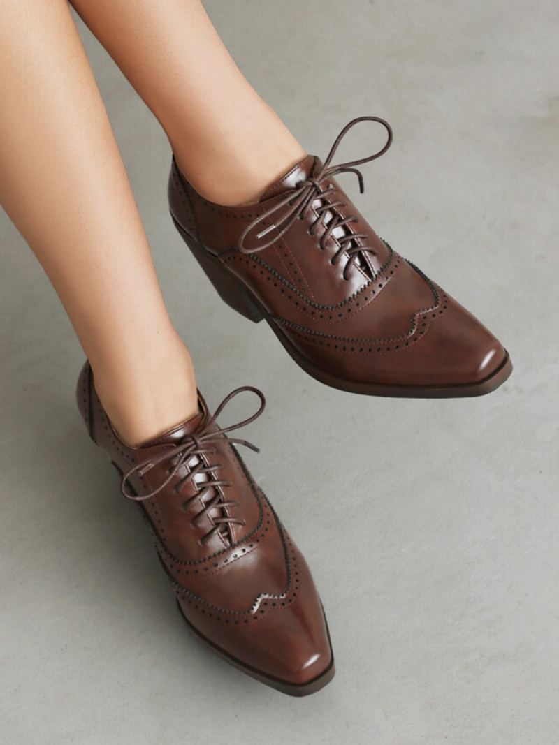 Kvinner Square Toe Chunky Heel Pu Lær Oxfords - Kaffe Brun