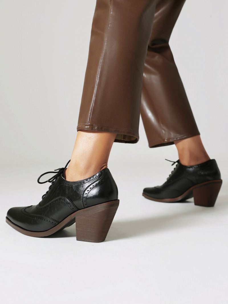 Kvinner Square Toe Chunky Heel Pu Lær Oxfords - Sort