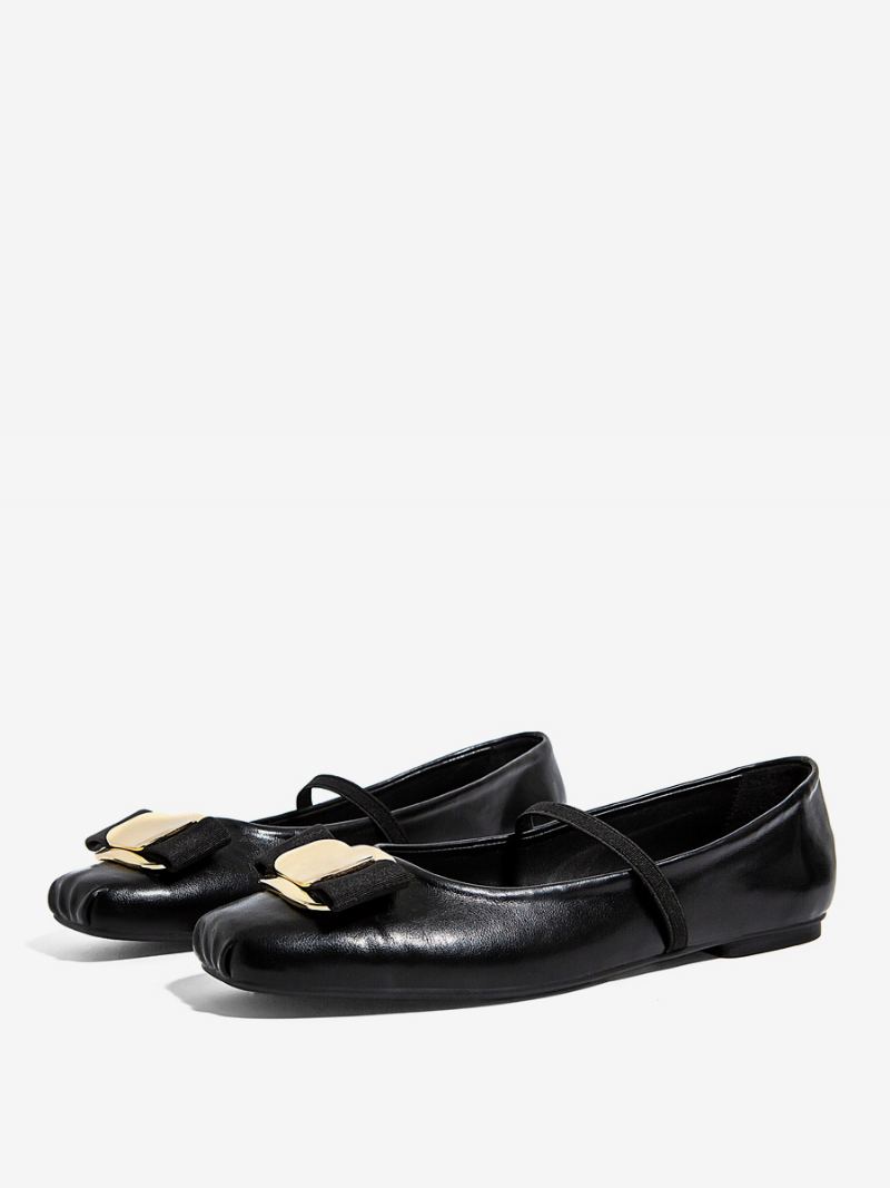 Kvinners Ballett Flats Black Bow Mary Jane Flate Sko