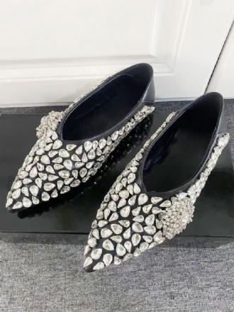 Kvinners Ballett Flats Rhinestones Spiss Tå Slip On Party Sko