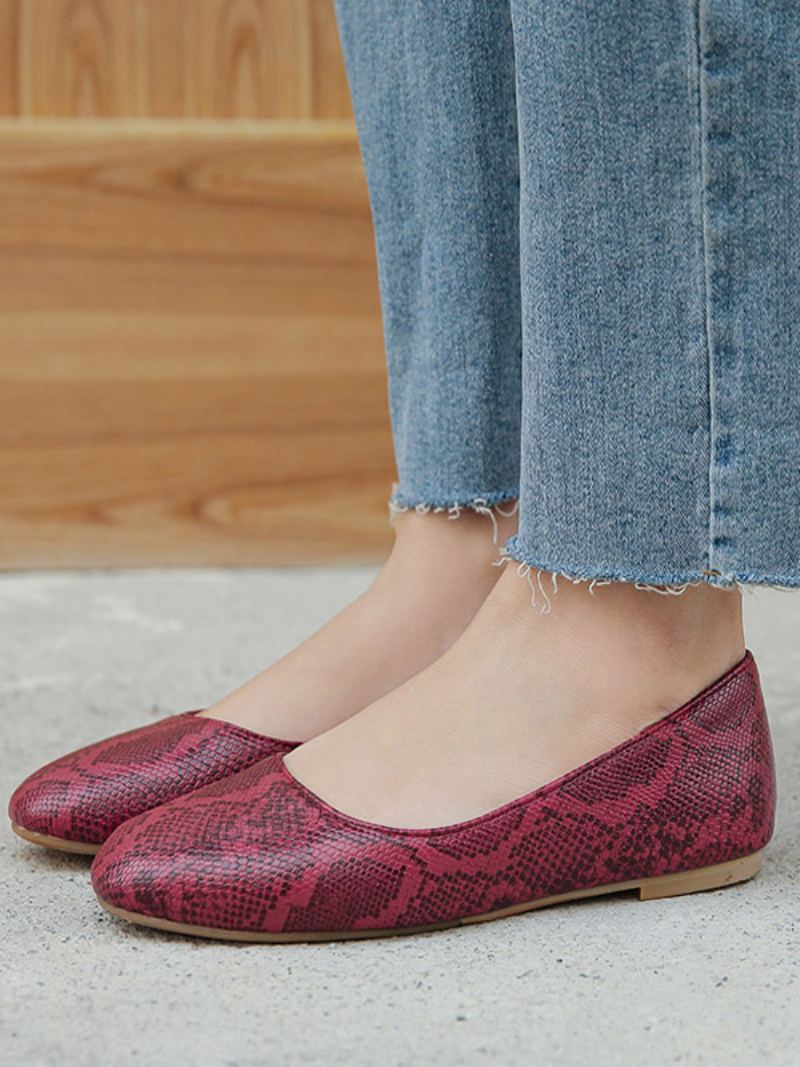 Kvinners Ballett Flats Rund Toe Snake Mønster Slip On Flat Pumps