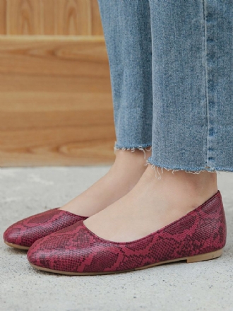 Kvinners Ballett Flats Rund Toe Snake Mønster Slip On Flat Pumps