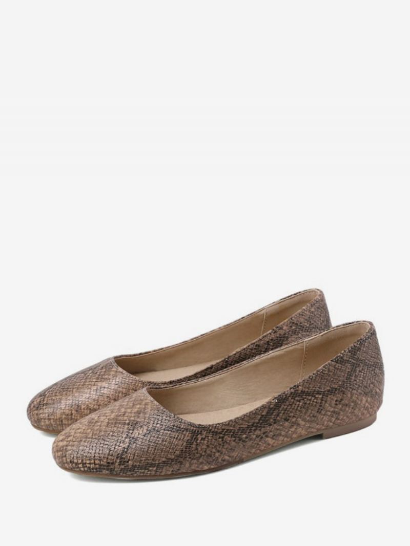 Kvinners Ballett Flats Rund Toe Snake Mønster Slip On Flat Pumps - Lys Gul