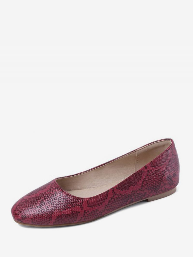 Kvinners Ballett Flats Rund Toe Snake Mønster Slip On Flat Pumps - Rød