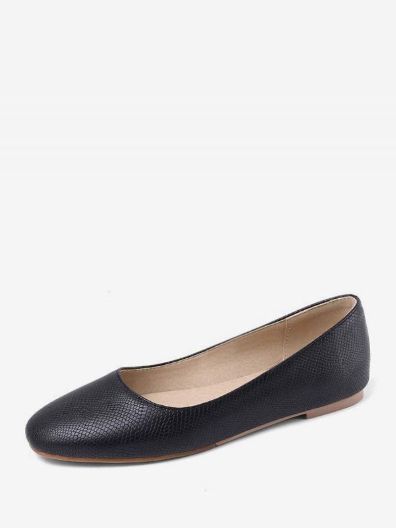 Kvinners Ballett Flats Rund Toe Snake Mønster Slip On Flat Pumps - Sort