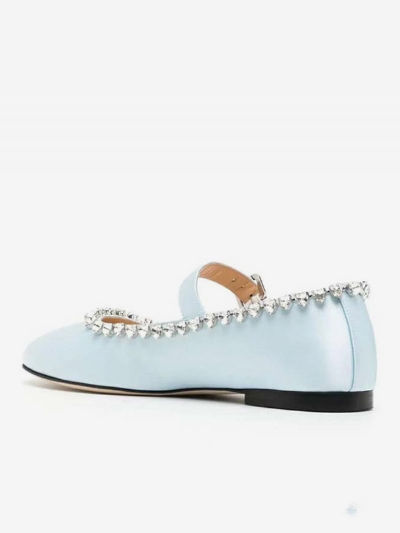 Kvinners Ballett Flats Satin Rhinestones Rund Toe Mary Jane Flat Sko - Babyblå