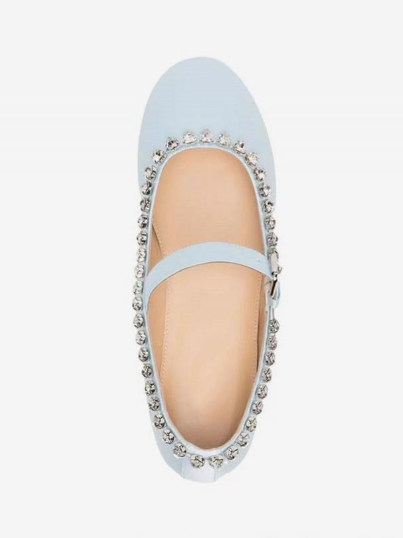 Kvinners Ballett Flats Satin Rhinestones Rund Toe Mary Jane Flat Sko - Babyblå