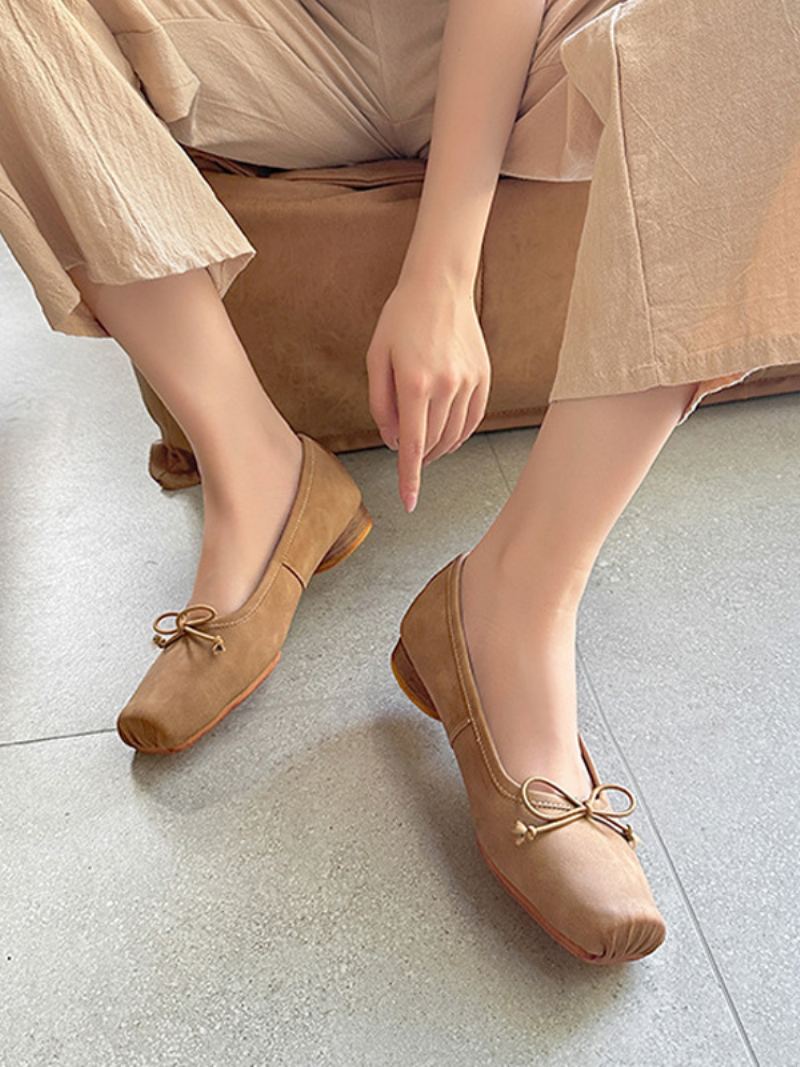 Kvinners Ballett Flats Sløyfer Square Toe Flat Sko - Khaki