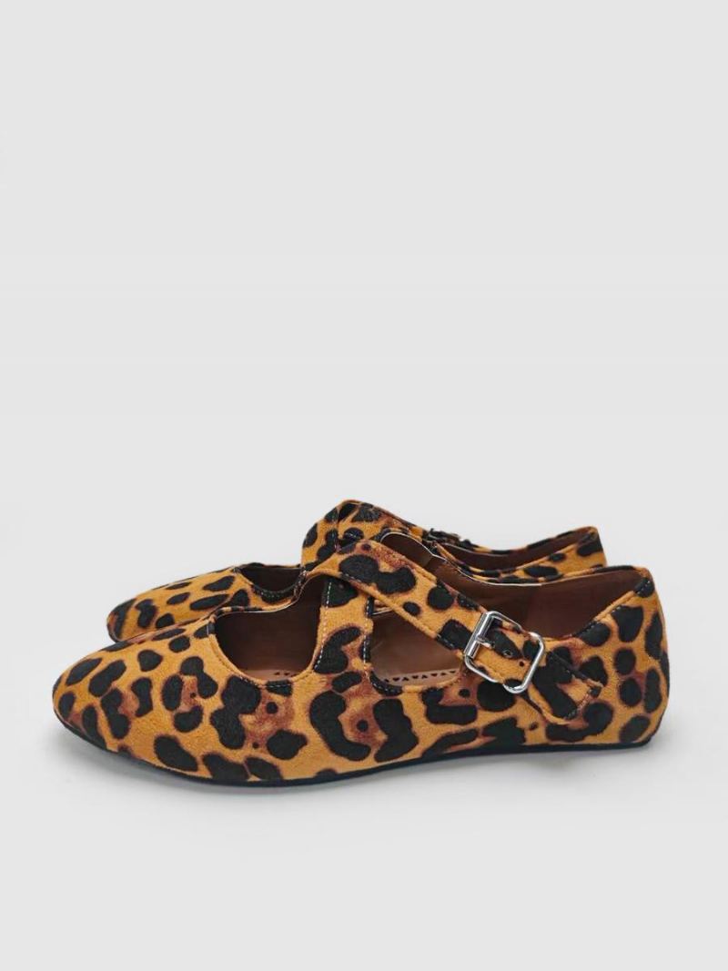 Kvinners Ballreina Flats Leopard Rund Toe Criss Cross Ballet - Kaffe Brun