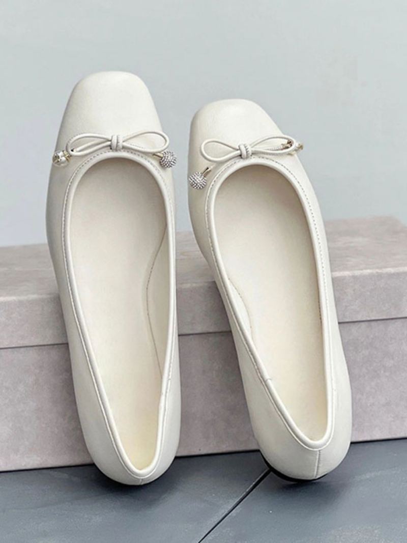 Kvinners Gull Ballett Flats Metallic Bue Rund Tå Slips På Flate Sko - Beige