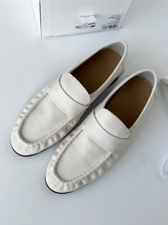 Kvinners Hvite Penny Loafers Rund Toe Slip On Flat Sko