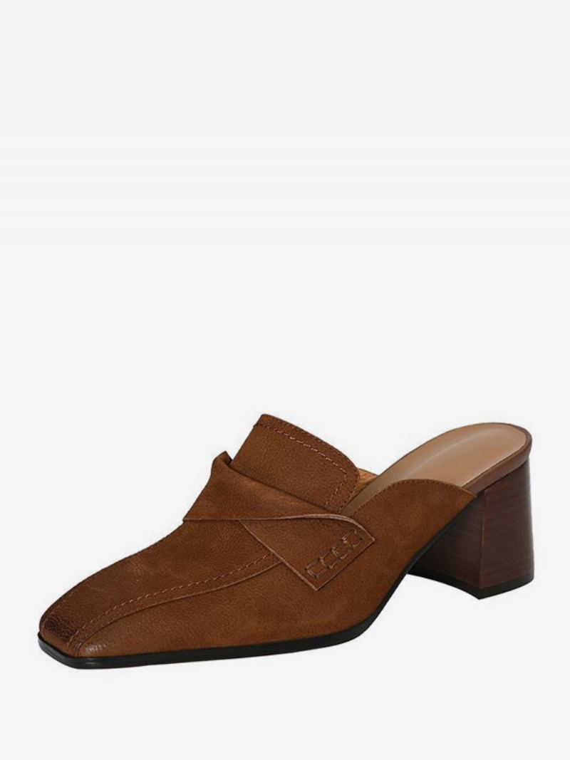 Kvinners Mule Loafers Chunky Heel Square Toe Backless Mules