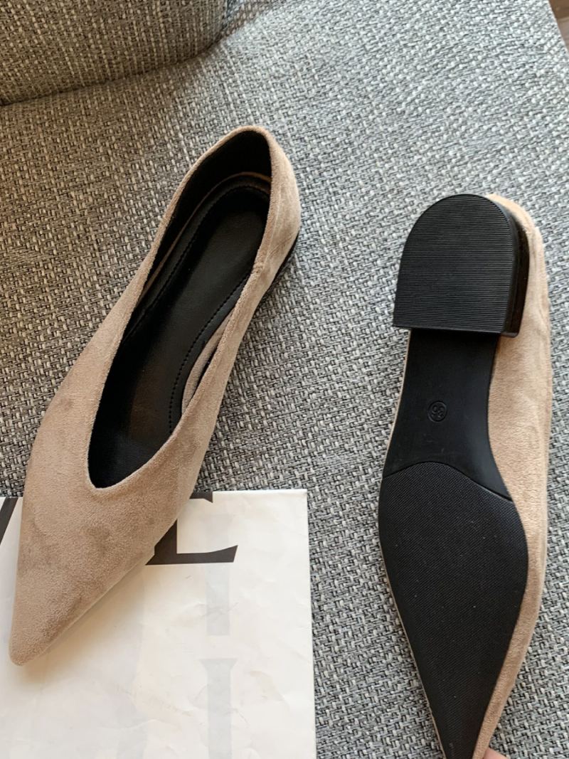 Kvinners Spisse Tå Flats Semsket Slip On Ballett Flate Sko For Kvinner - Khaki