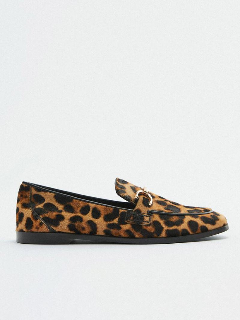 Metalldetaljer For Kvinner Leopardprint Loafers Flatt Hestehår - Leopard