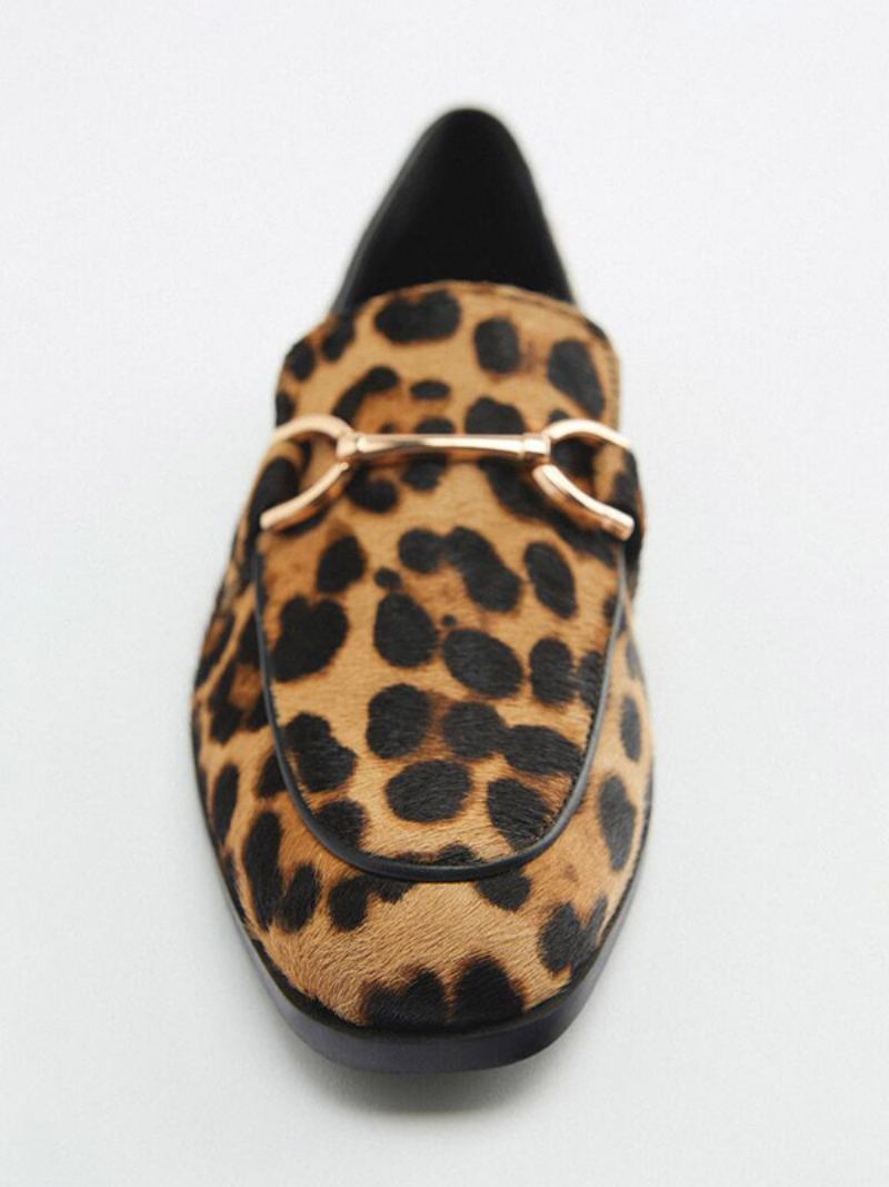 Metalldetaljer For Kvinner Leopardprint Loafers Flatt Hestehår - Leopard