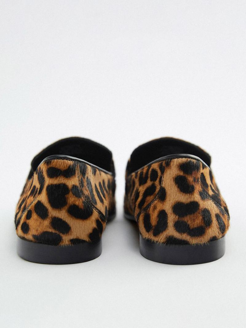 Metalldetaljer For Kvinner Leopardprint Loafers Flatt Hestehår - Leopard