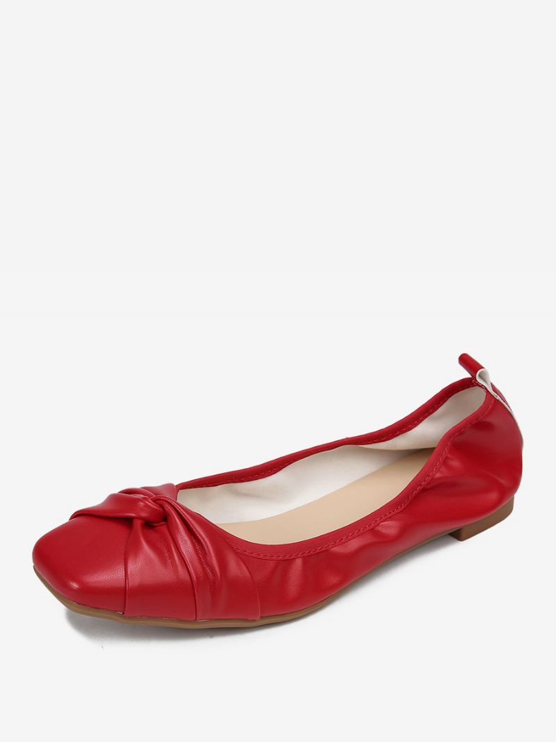 Red Ballet Flats Kvinner Buer Square Toe Knotted Slip-on Sko