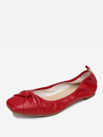 Red Ballet Flats Kvinner Buer Square Toe Knotted Slip-on Sko