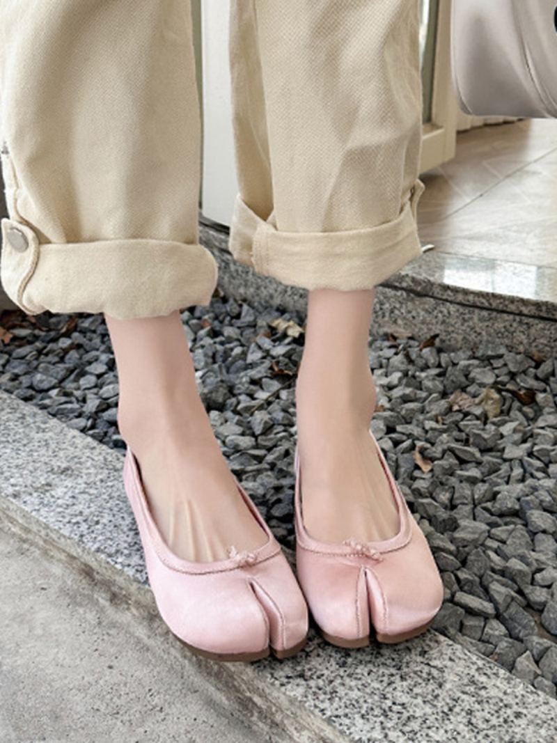 Rosa Ballerina Flats For Kvinner Delt Front Rund Toe Satin Ballet - Rosa