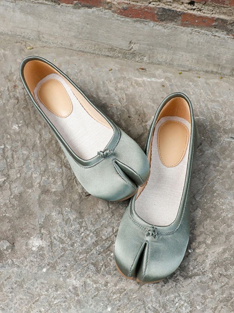 Rosa Ballerina Flats For Kvinner Delt Front Rund Toe Satin Ballet - Sage