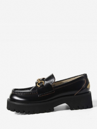 Svart Pu-skinn Metalldetaljer For Kvinner Chunky Heel Loafers