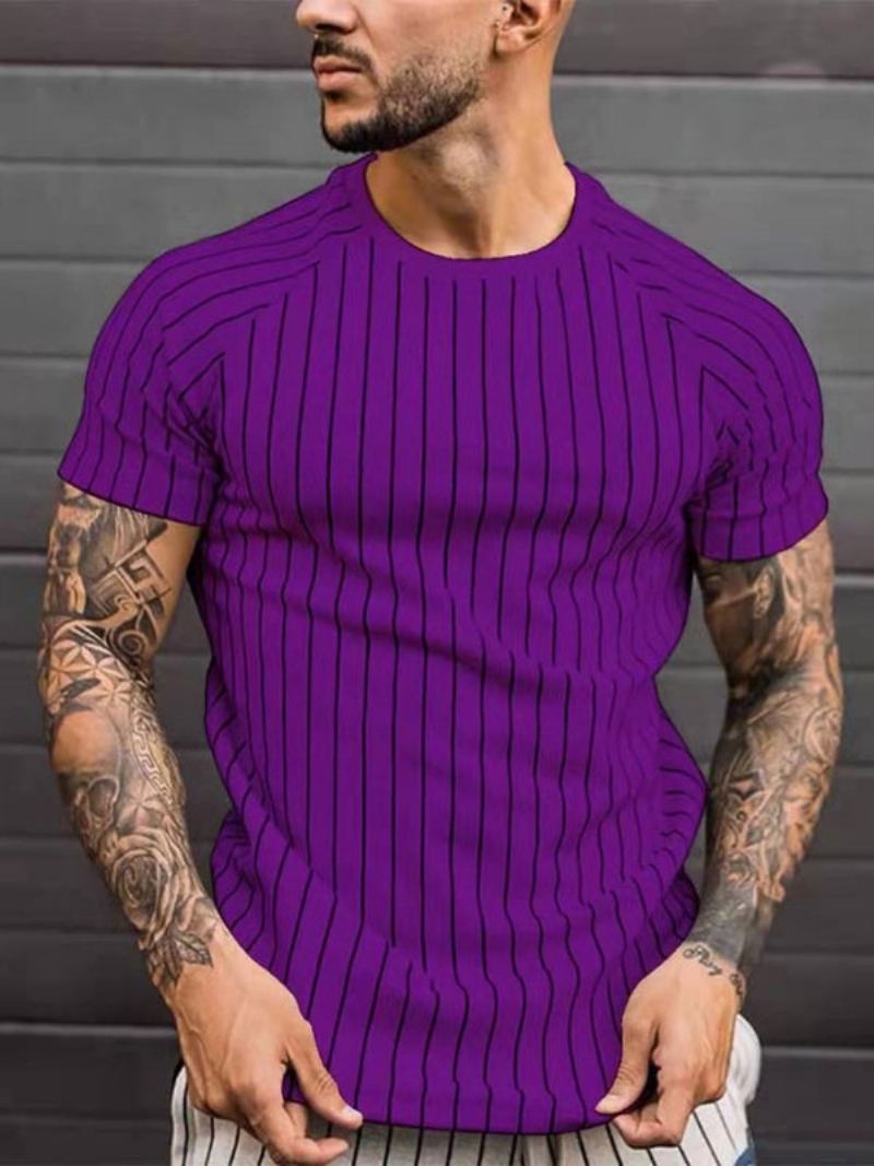 Herre-t-skjorter Casual Jewel Neck Stripes Korte Ermer - Royal Purple