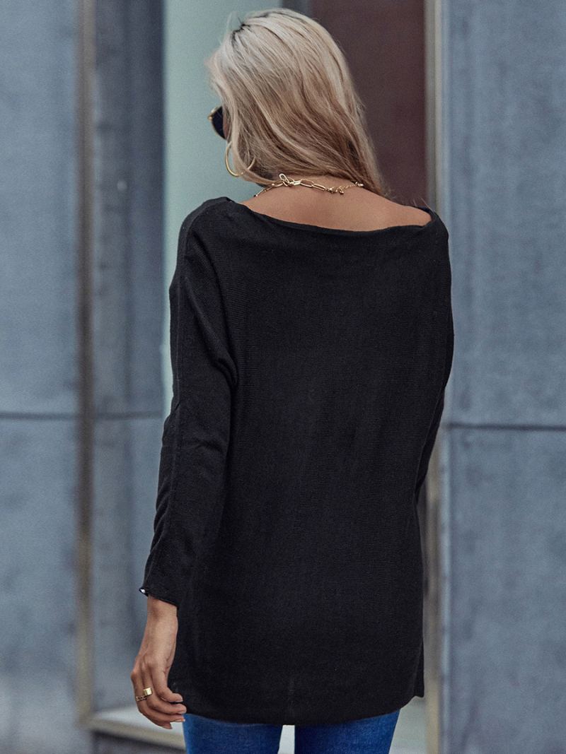 Bateau Neck Pullover Langermet Daily Casual Gensere For Dame - Svart