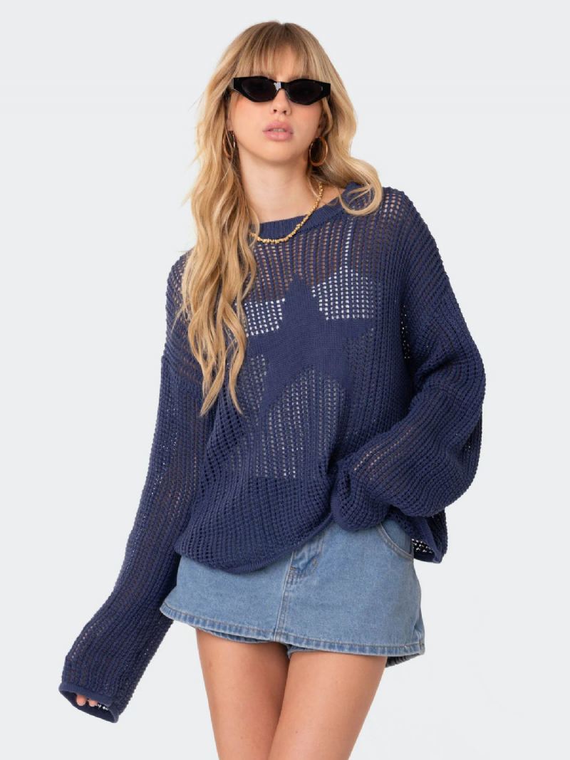 Dame Hollow Genser Star Rund Neck Ribbed Day Pullover