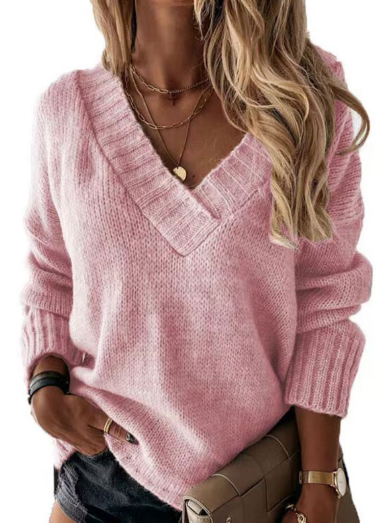 Dame Pullover Genser Aprikos V-hals Langermet Akryl Gensere - Rosa