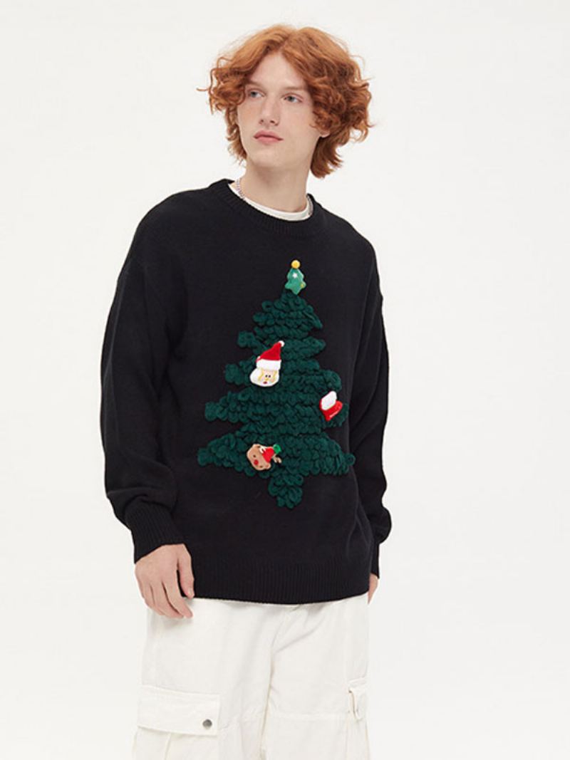 Dame Ugly Genser Rundhals Langermet Juletre Pullover For Par - Sort