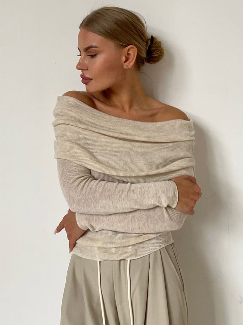 Off Shoulder Pullover Langermet Høst Vinter Genser For Dame