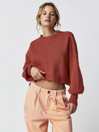 Ribbet Genser Drop Shoulder Langermet Slit Crop Top For Dame