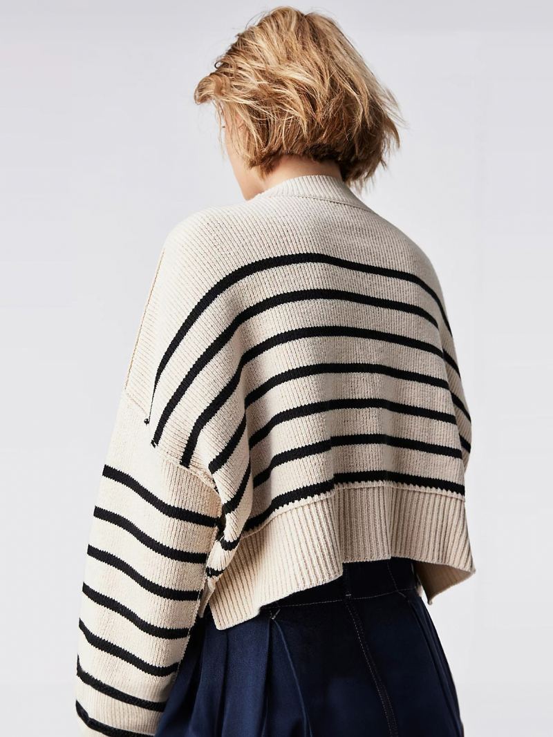 Strip Pullover Rundhals Drop Shoulder Langermet Dame Genser - Lys Gul