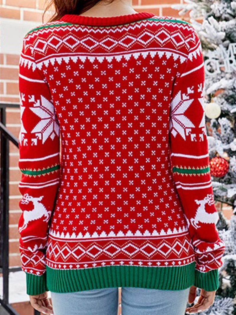 Ugly Sweater Christmas Tree Snowflake Ribbet Pullover For Dame - Hvit