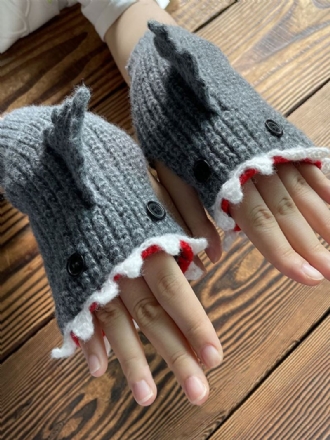 Hansker For Kvinner Animal Print Heklet Shark Shape Fingerless Home Wear Vinter Varm Søt Acc