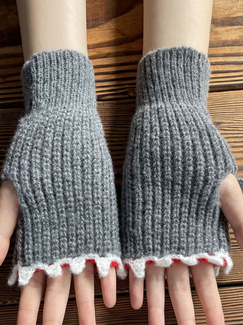 Hansker For Kvinner Animal Print Heklet Shark Shape Fingerless Home Wear Vinter Varm Søt Acc - Grå