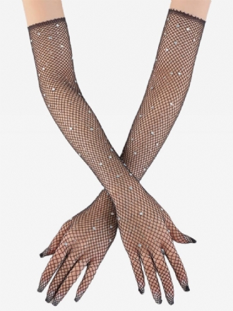 Rhinestone Mesh Arm Sleeve Bling Fishnet Lange Hansker For Kvinner