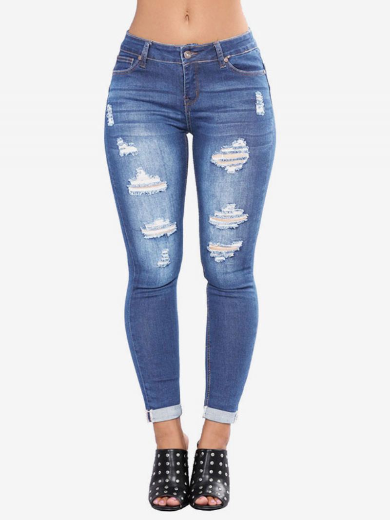 Dame-jeans Moderne Distressed Skinny Bomull Bunner