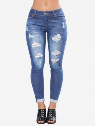 Dame-jeans Moderne Distressed Skinny Bomull Bunner